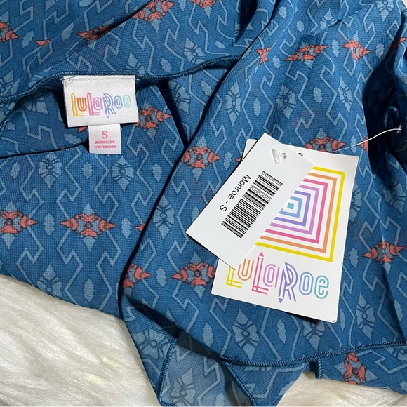 #0229 NWT LuLaRoe Blue & Orange Aztec Kimono w/ Bottom Fringe-S - Picture 7 of 7